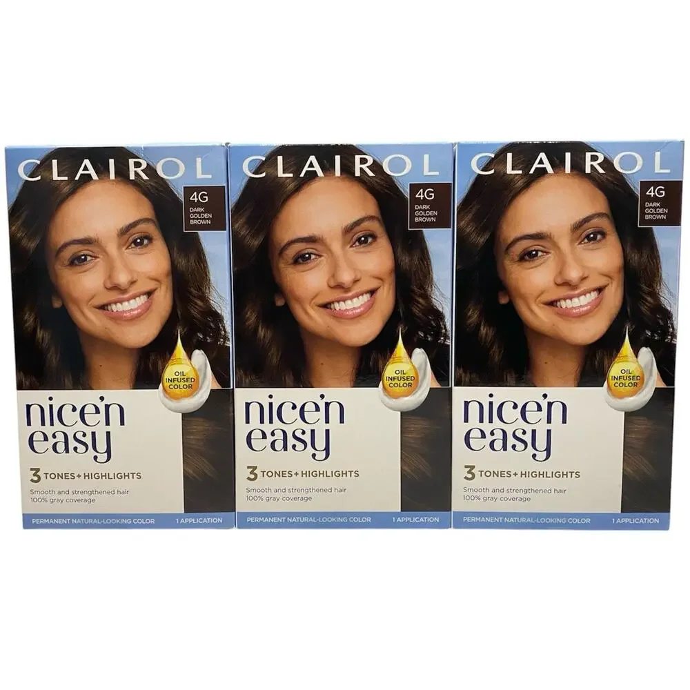 Clairol Nice'n Easy Permanent Hair Color 4G Dark Golden Brown, Pack of 3